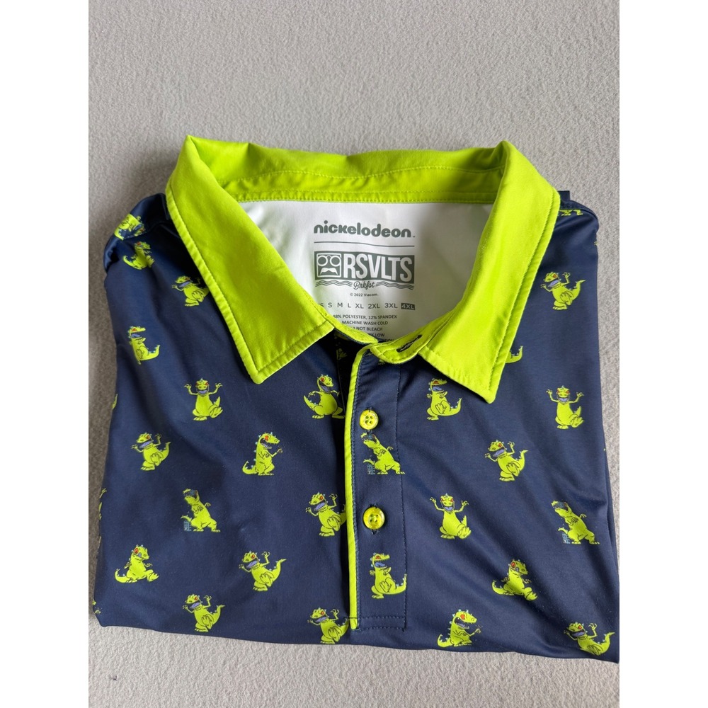 RSVLTS Nickelodeon Reptar Polo Shirt Mens 4XL Navy Blue Neon Green Rugrats Golf